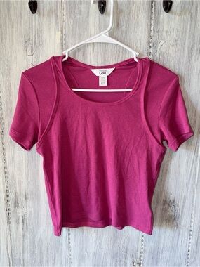 Athleta Girl Raspberry Short Sleeve Crop Top NWOT